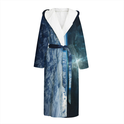 Space And Earth Print Hooded Bathrobe