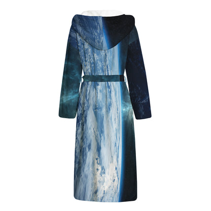 Space And Earth Print Hooded Bathrobe