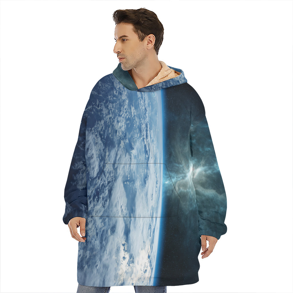 Space And Earth Print Hoodie Blanket