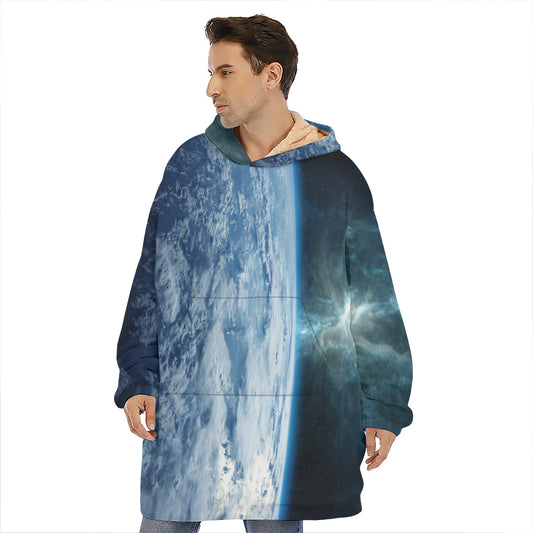 Space And Earth Print Hoodie Blanket