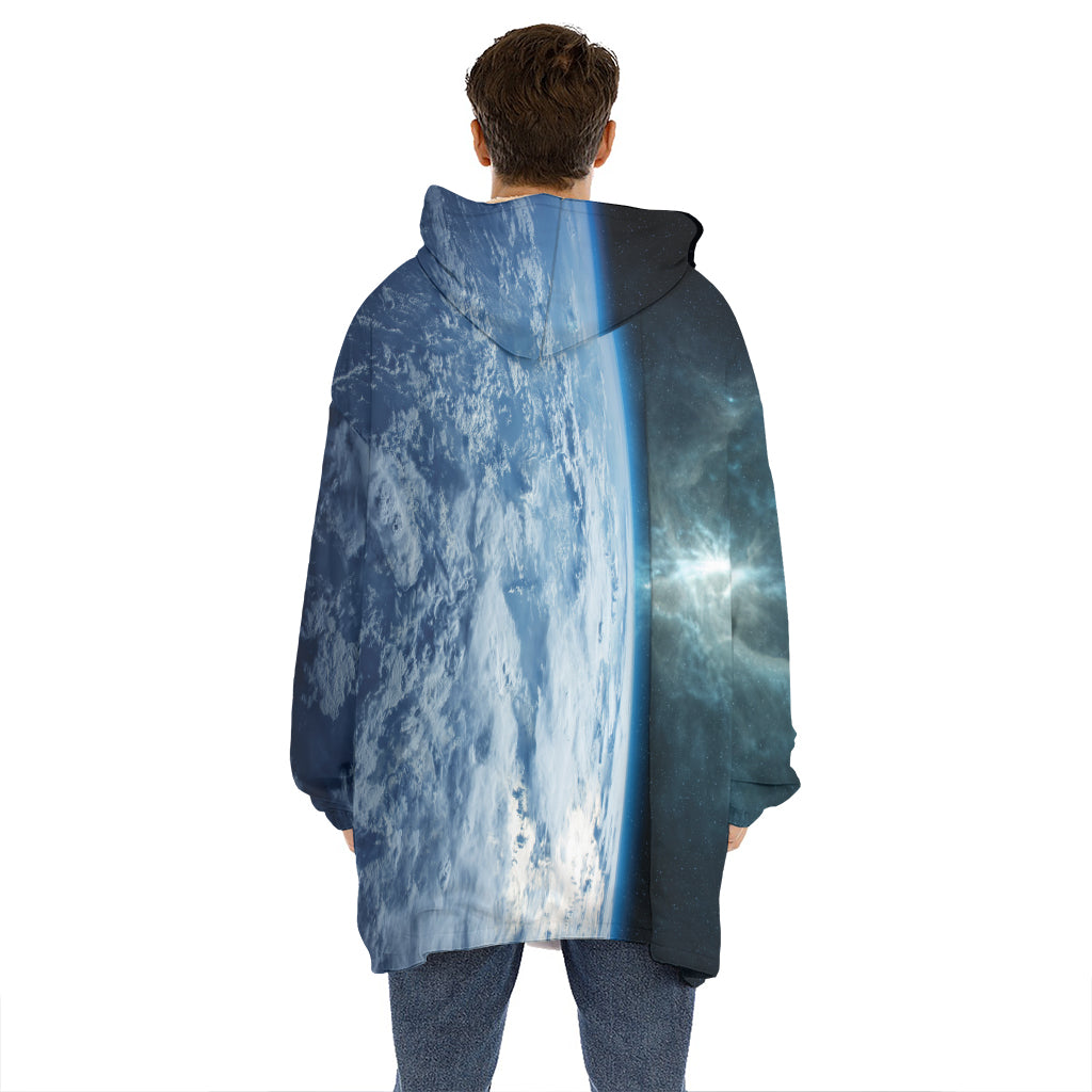 Space And Earth Print Hoodie Blanket