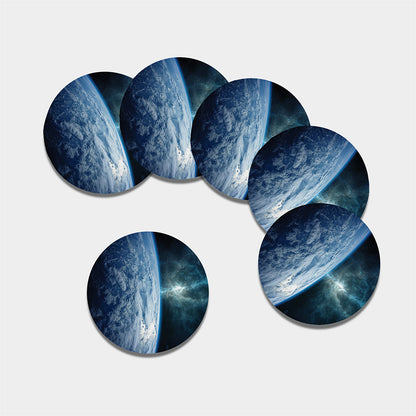 Space And Earth Print Leather Coaster Set
