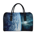 Space And Earth Print Leather Duffel Bag