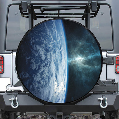 Space And Earth Print Leather Spare Tire Cover