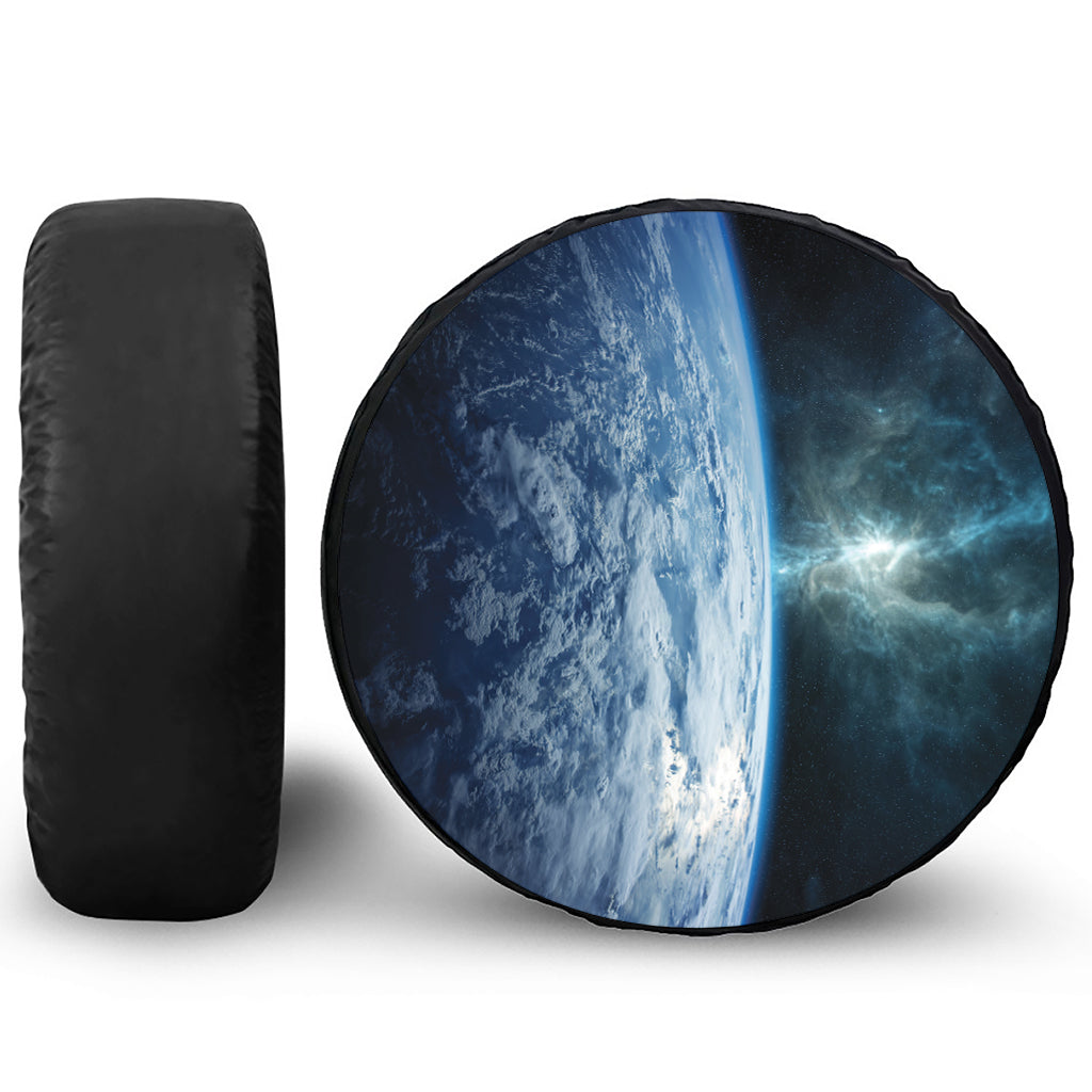 Space And Earth Print Leather Spare Tire Cover
