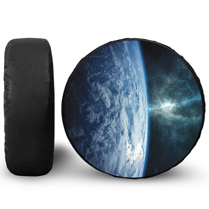 Space And Earth Print Leather Spare Tire Cover