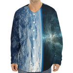 Space And Earth Print Long Sleeve Baseball Jersey