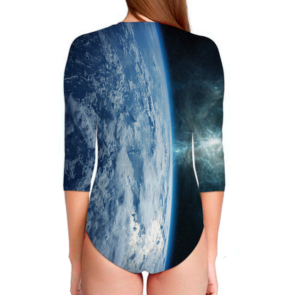 Space And Earth Print Long Sleeve Swimsuit