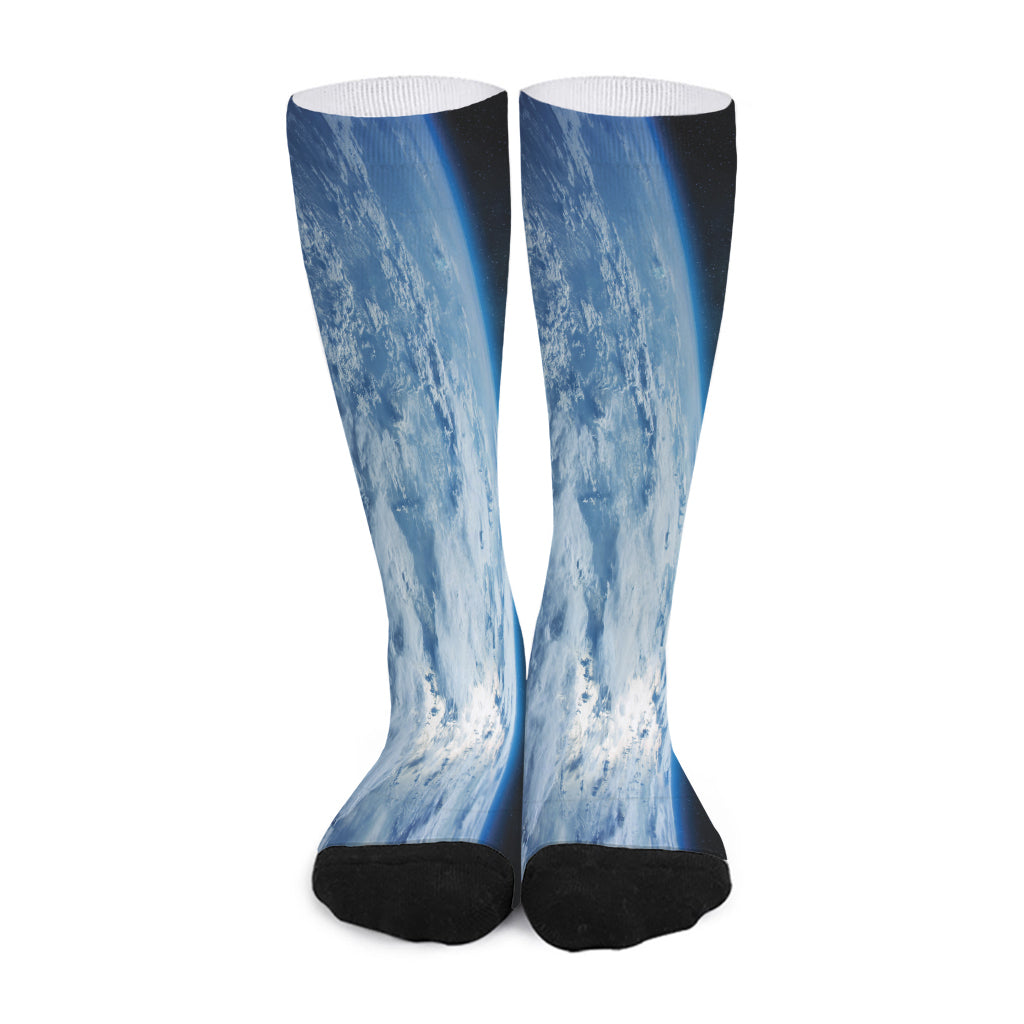Space And Earth Print Long Socks