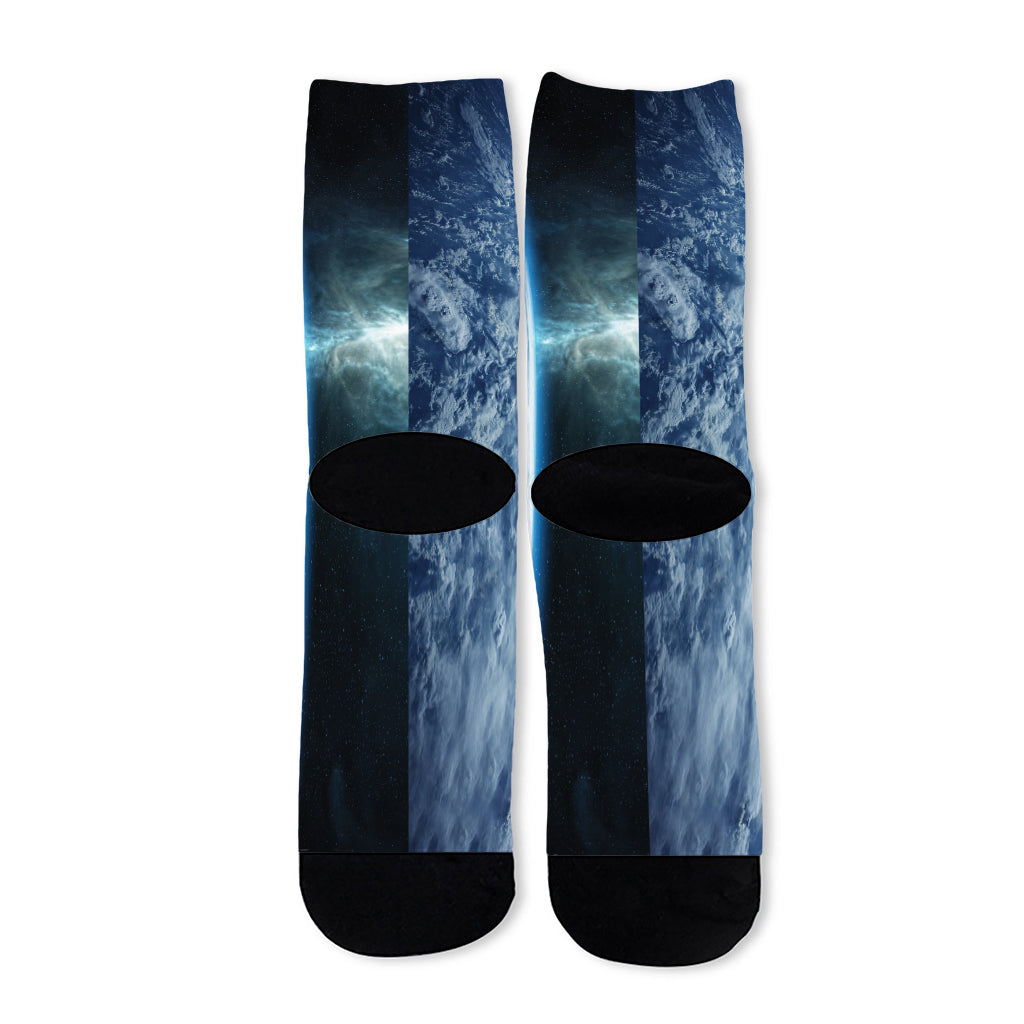 Space And Earth Print Long Socks
