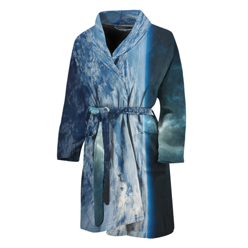 Space And Earth Print Men's Bathrobe