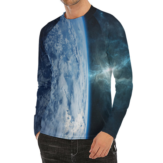 Space And Earth Print Men's Long Sleeve Rash Guard