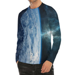 Space And Earth Print Men's Long Sleeve Rash Guard