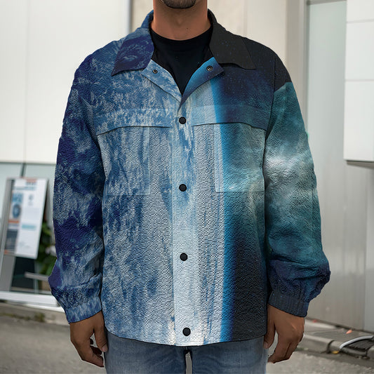 Space And Earth Print Men's Shirt Jacket