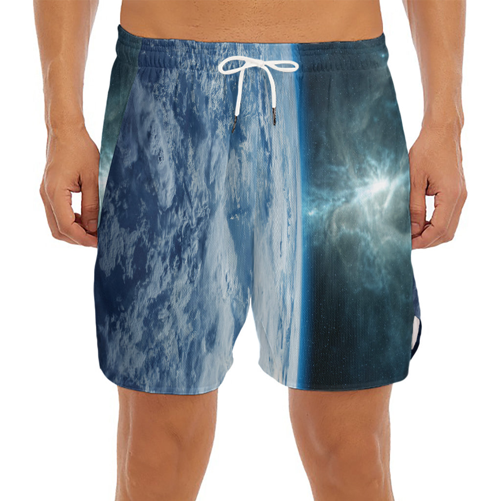 Space And Earth Print Men's Split Running Shorts