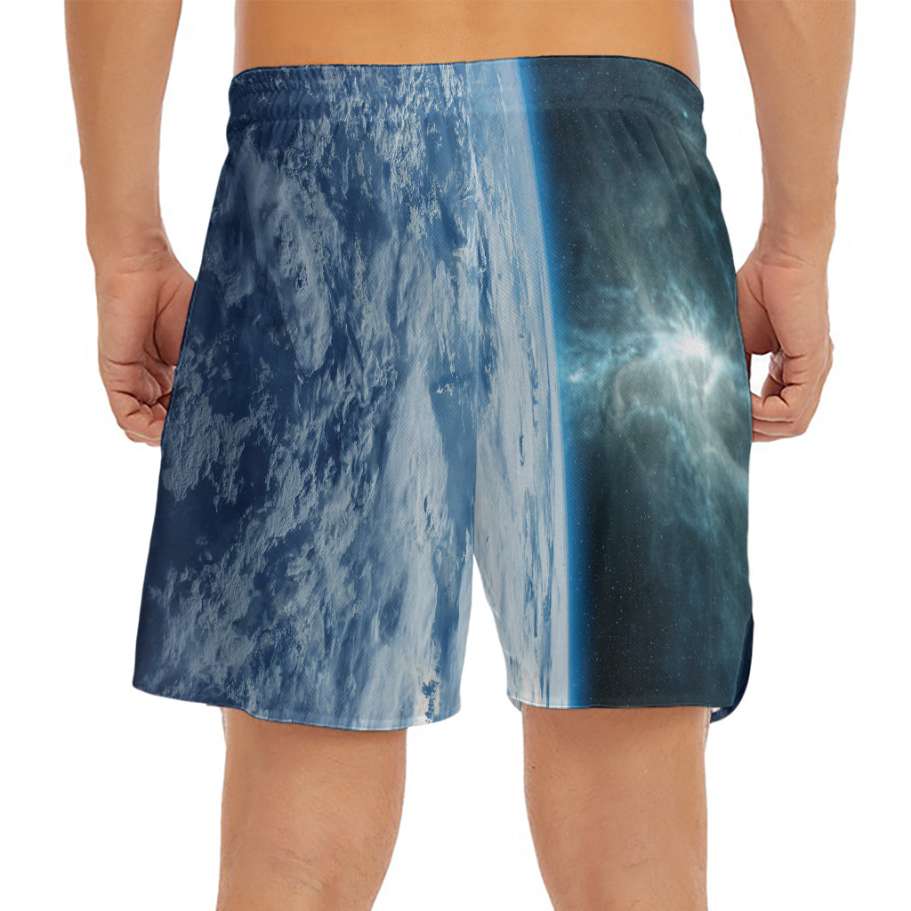 Space And Earth Print Men's Split Running Shorts