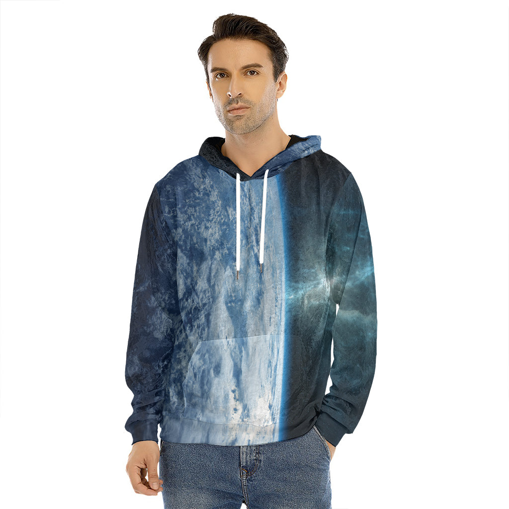Space And Earth Print Men's Velvet Pullover Hoodie