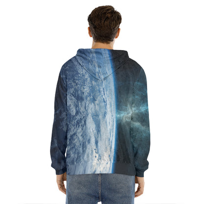 Space And Earth Print Men's Velvet Pullover Hoodie
