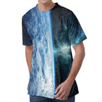 Space And Earth Print Men's Velvet T-Shirt