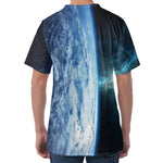 Space And Earth Print Men's Velvet T-Shirt