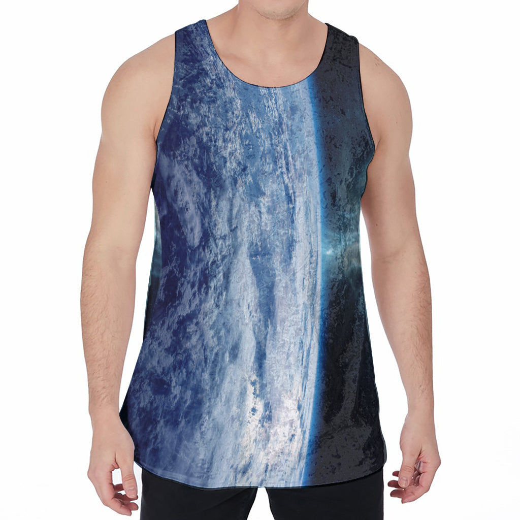Space And Earth Print Men's Velvet Tank Top