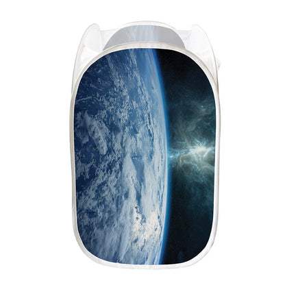 Space And Earth Print Mesh Laundry Hamper