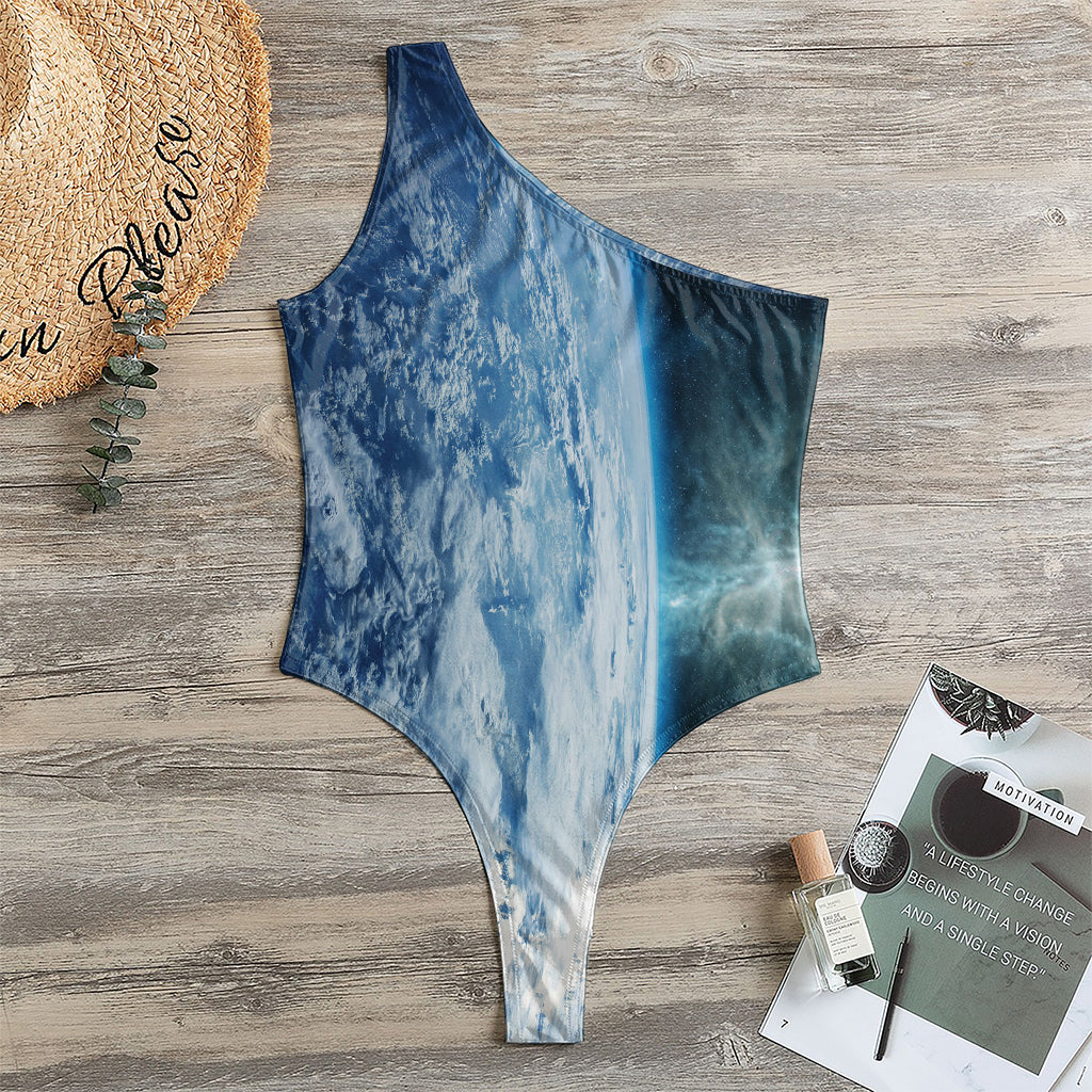 Space And Earth Print One Shoulder Bodysuit