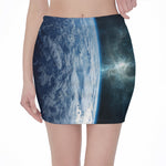 Space And Earth Print Pencil Mini Skirt