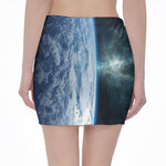 Space And Earth Print Pencil Mini Skirt