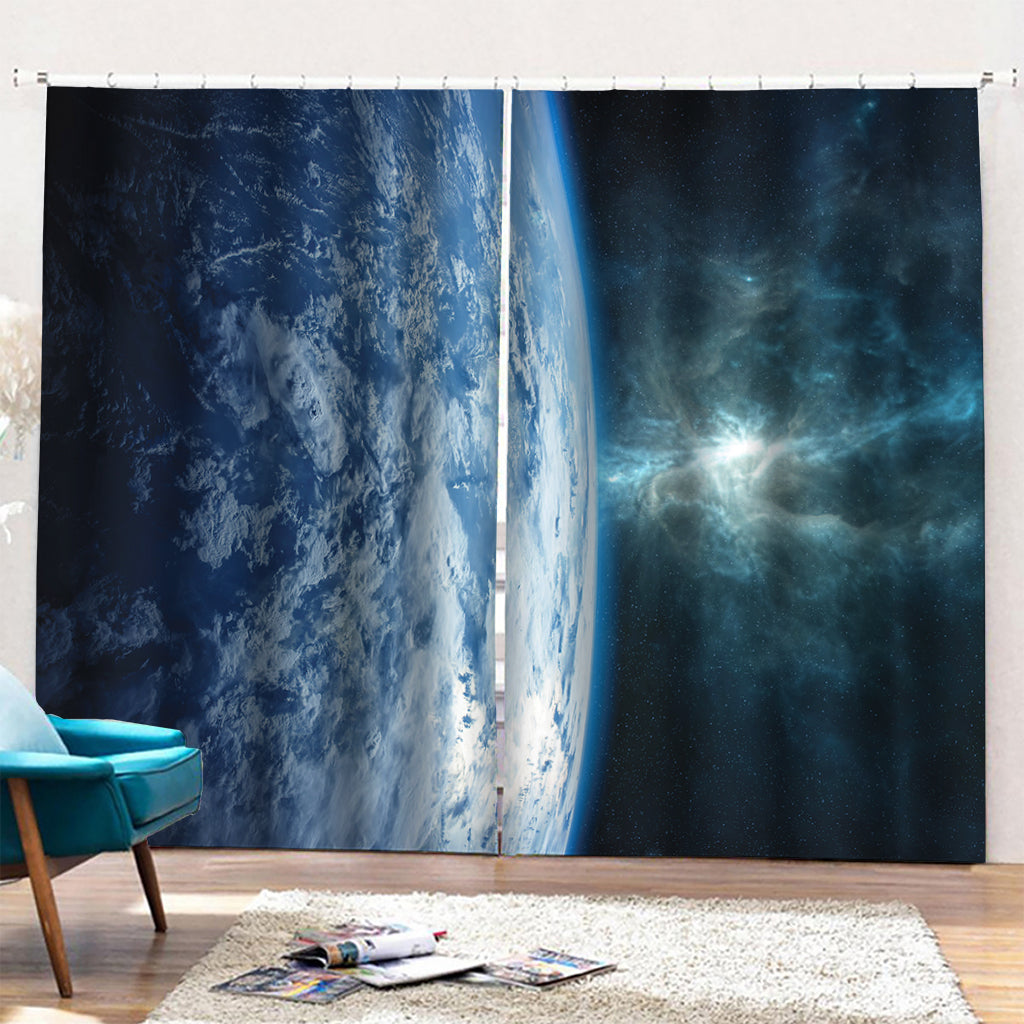 Space And Earth Print Pencil Pleat Curtains