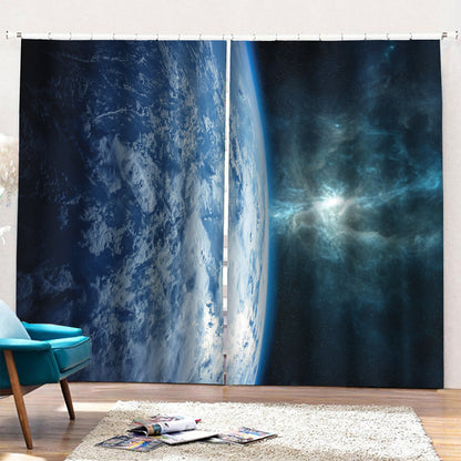 Space And Earth Print Pencil Pleat Curtains