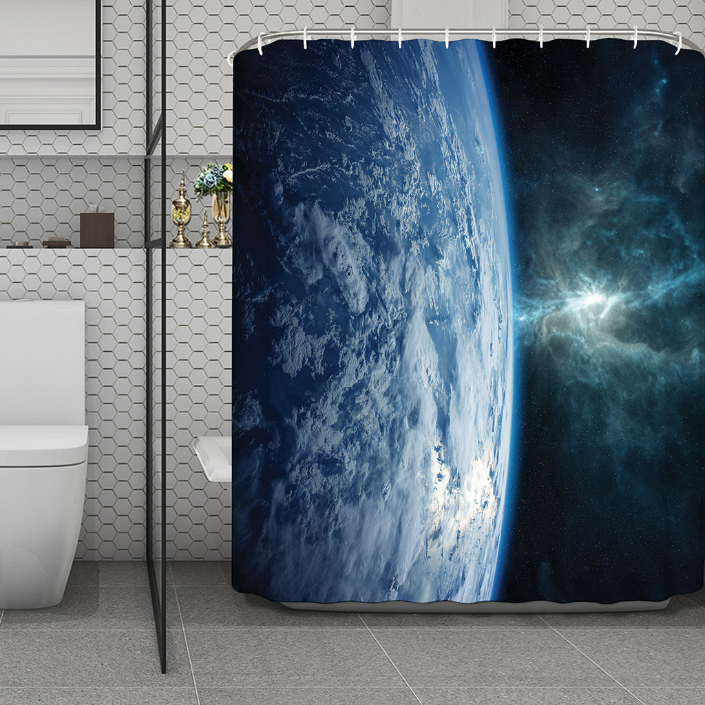 Space And Earth Print Polyester Shower Curtain