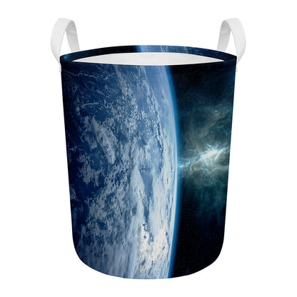 Space And Earth Print Round Laundry Basket