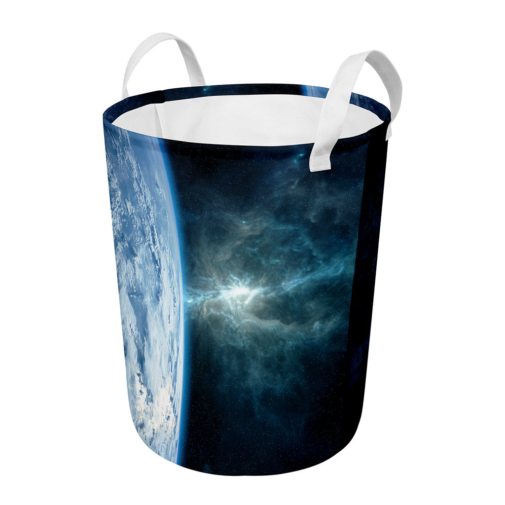 Space And Earth Print Round Laundry Basket