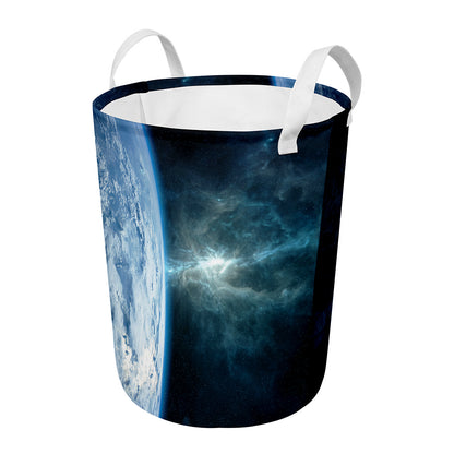 Space And Earth Print Round Laundry Basket