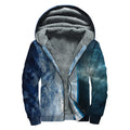Space And Earth Print Sherpa Lined Zip Up Hoodie