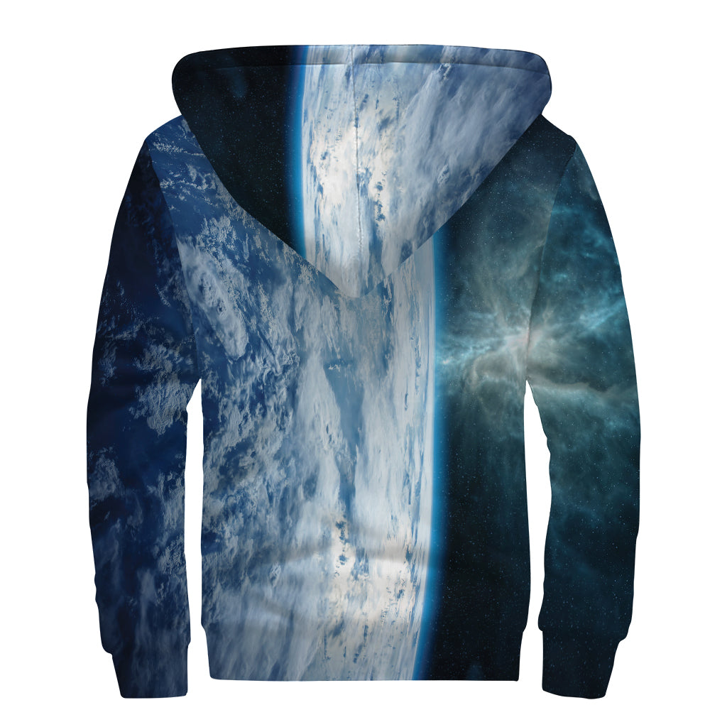 Space And Earth Print Sherpa Lined Zip Up Hoodie