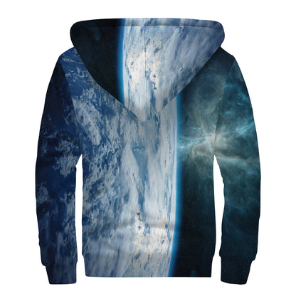 Space And Earth Print Sherpa Lined Zip Up Hoodie