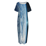Space And Earth Print Short Sleeve Long Nightdress