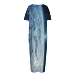 Space And Earth Print Short Sleeve Long Nightdress