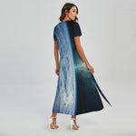 Space And Earth Print Short Sleeve Maxi Dress