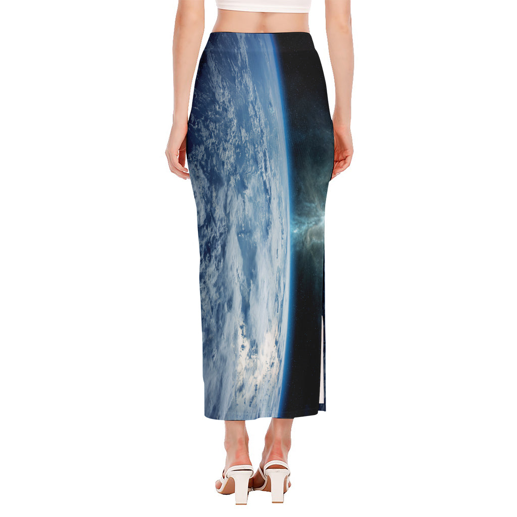 Space And Earth Print Side Slit Maxi Skirt