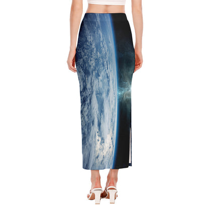 Space And Earth Print Side Slit Maxi Skirt