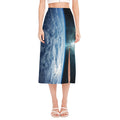 Space And Earth Print Side Slit Midi Skirt