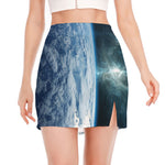 Space And Earth Print Side Slit Mini Skirt