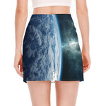 Space And Earth Print Side Slit Mini Skirt
