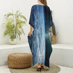 Space And Earth Print Silk V-Neck Kaftan Dress