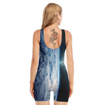 Space And Earth Print Sleeveless One Piece Swimsuit