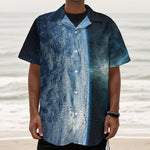 Space And Earth Print Textured Short Sleeve Shirt