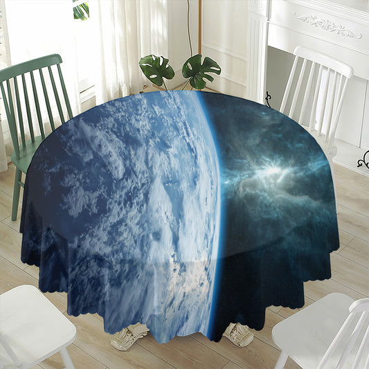 Space And Earth Print Waterproof Round Tablecloth